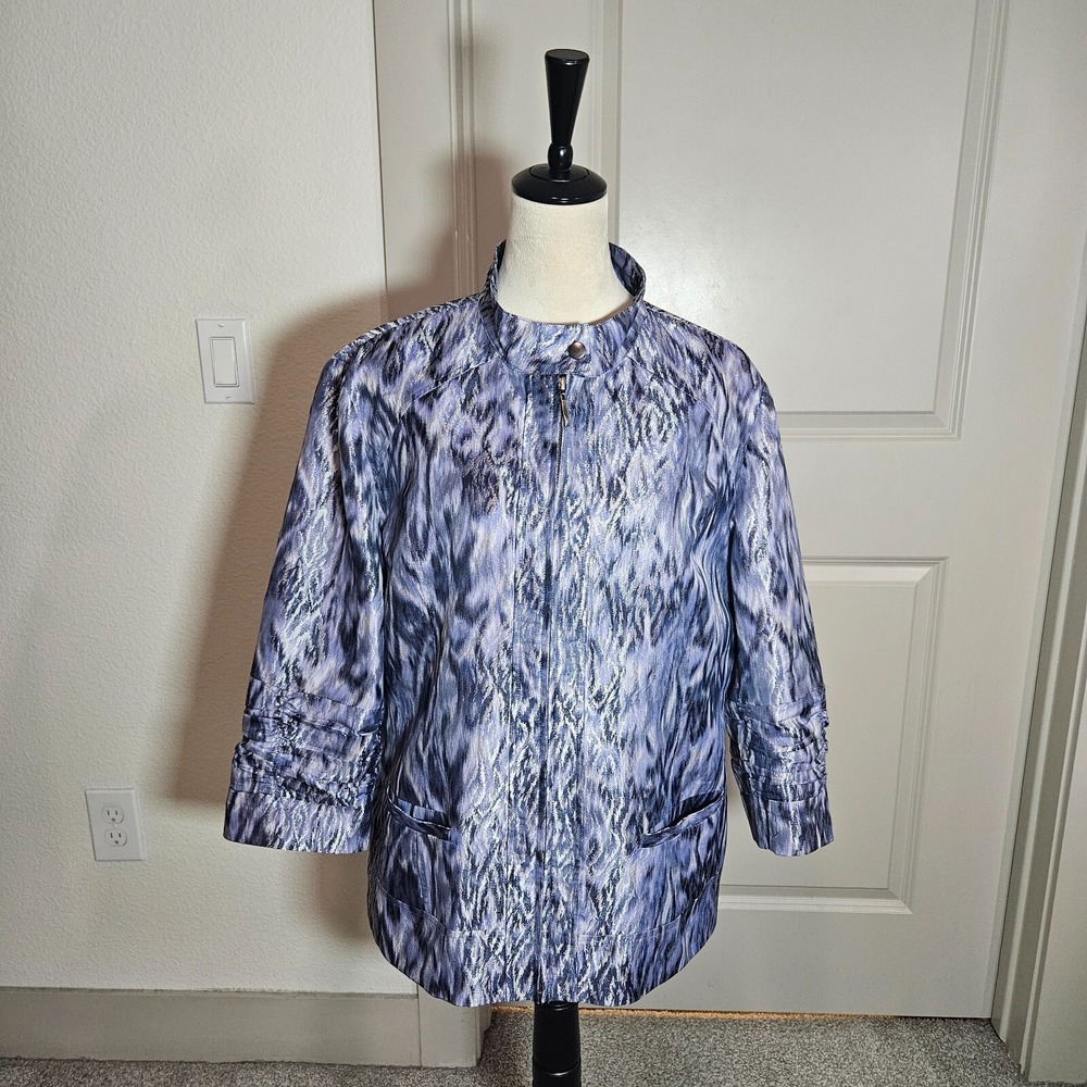 Chico's Jacket Blazer Women Sz 3 Geometric Pattern Shiny Glitter‎ Purple